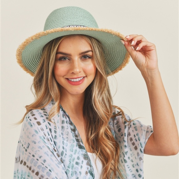 #86 FRAYED TRIM AZTEC STRAW HAT - Picture 2 of 5